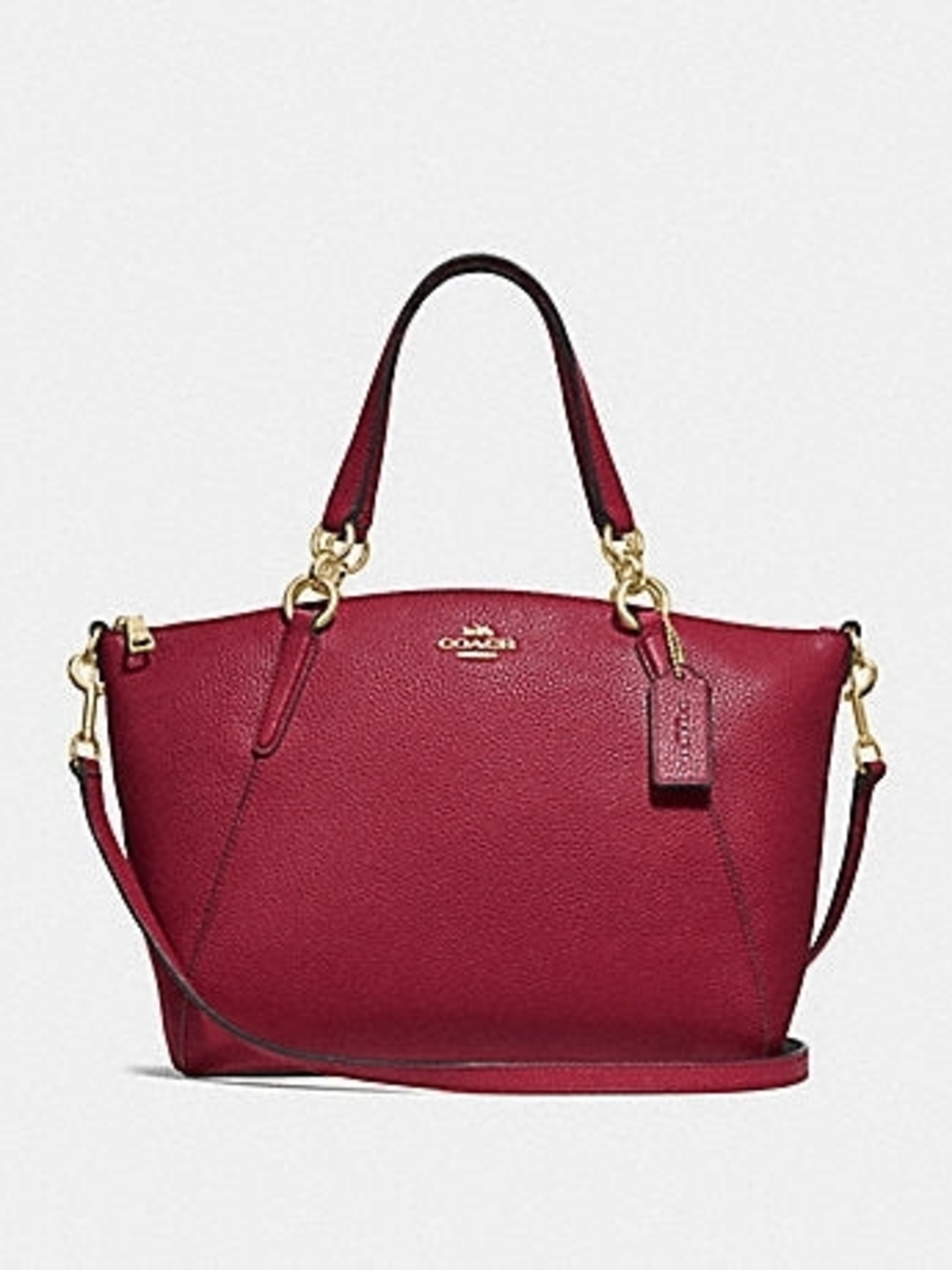 Coach Kelsey Pebbled Leather Chain Tote in Cherry with Gold Hardware
